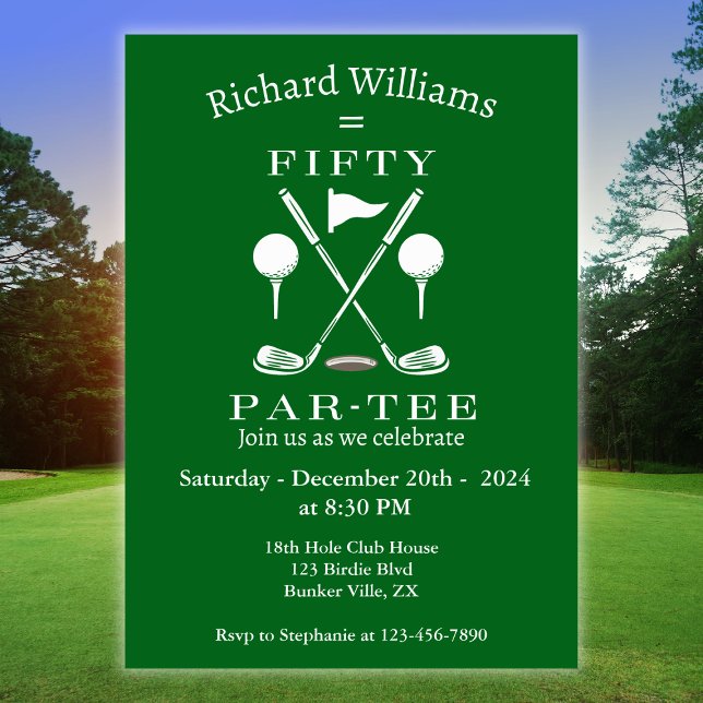 Golf Modern Emblem Clubs 50th Birthday Invitation (Creator Uploaded)
