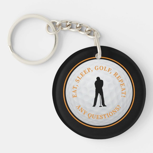 Golf Modern Golfer Classic Monogram Black Orange Key Ring (Front)