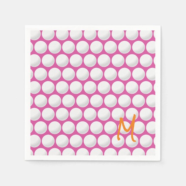 Golf Modern Pink White Orange Initial Sports Golf  Napkin (Front)