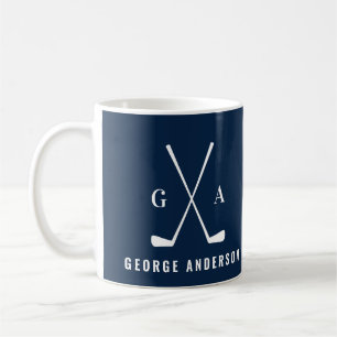 Golf modern typography initial monogram navy blue coffee mug