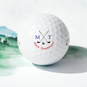 Golf Modern Typography red blue monogram Balls