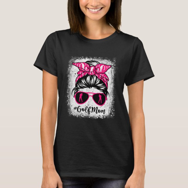 Golf Mom Leopard Messy Bun Sport  Mother's Day T-Shirt (Front)