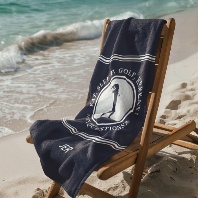 Golf Monogram Golfer Modern Sports Pro Blue Cute Beach Towel (Golf Monogram Golfer Modern Sports Pro Blue Cute Beach Towel)