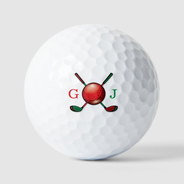 Golf Monogram in Christmas Colours Design Balls (Front)