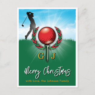 Golf Monogram Merry Christmas-Holiday Design Postcard