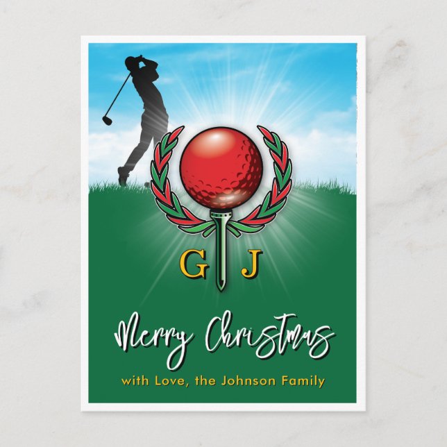 Golf Monogram Merry Christmas-Holiday Design Postcard (Front)