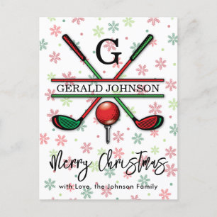 Golf Monogram Merry Christmas-Holiday Design Postcard