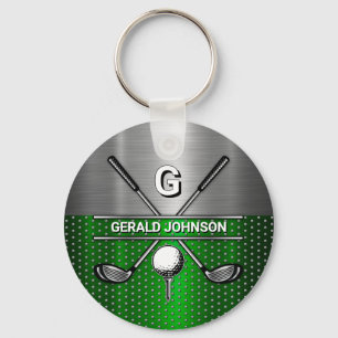 Golf Monogram Metallic Green and Silver Key Ring