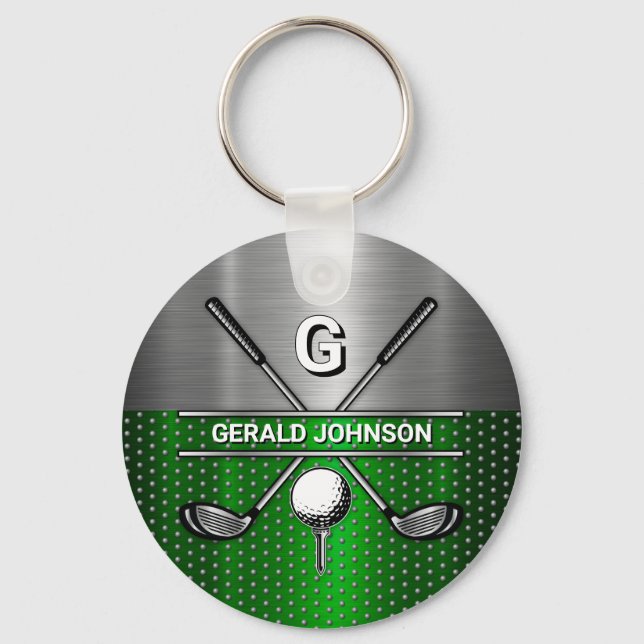 Golf Monogram Metallic Green and Silver Key Ring (Front)