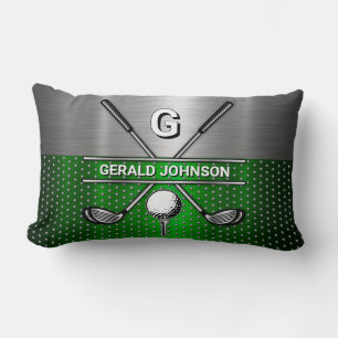 Golf Monogram Metallic Green and Silver Lumbar Cushion