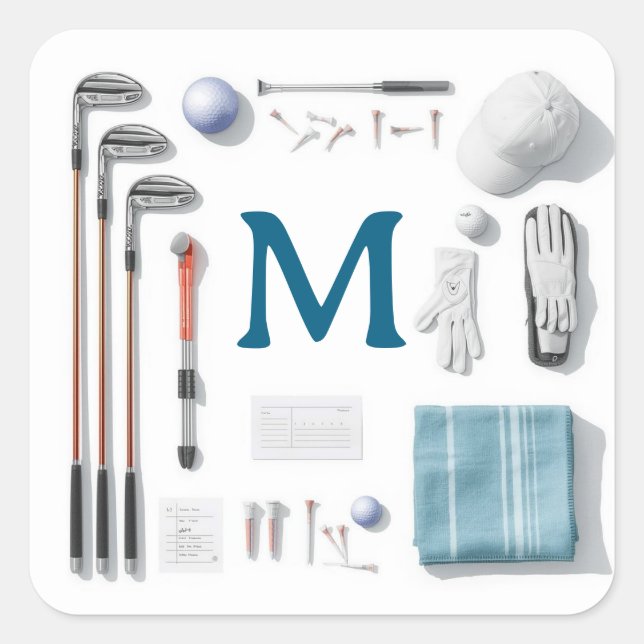 Golf Monogram Personalised Golf  Square Sticker (Front)