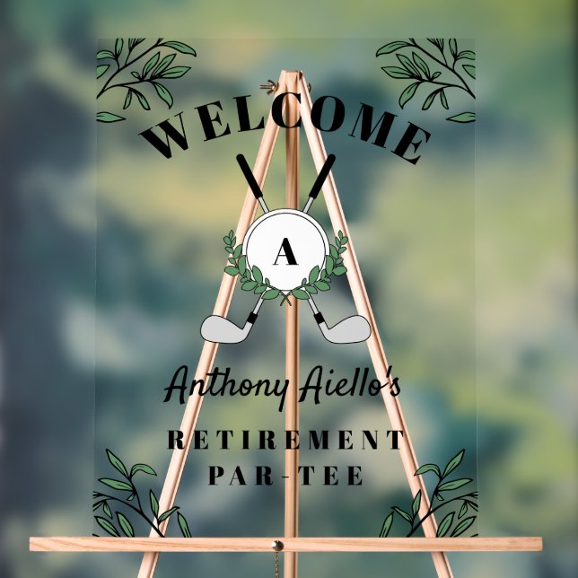 Golf Monogram Retirement Par-Tee Welcome Acrylic Sign (Neutral)