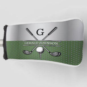 Golf Monogram Silver and Green Design Head Cover