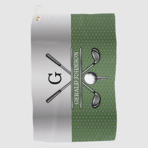 Golf Monogram Silver and Green Design Towel