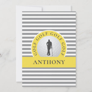Golf Monogrammed For Him Golfer Grey Stripe Modern Card