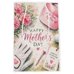 Golf Mother’s Day with Golf Ball and Flowers  Medium Gift Bag
