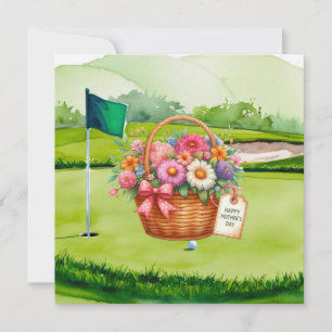 Golf Mother's Day  flower basket on golf cart Card
