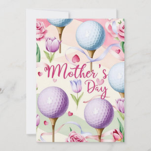 Golf Mother's Day with ball and flowers for Mum Holiday Card