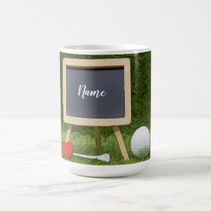 Golf mug for golfer with golf ball and tee