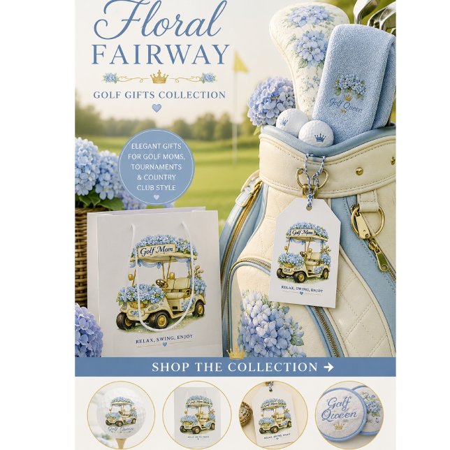 Golf Mum Hydrangea Floral Golf Cart Medium Gift Bag (Elegant golf gifts for women  hydrangea golf accessories, boutique style & country club charm)