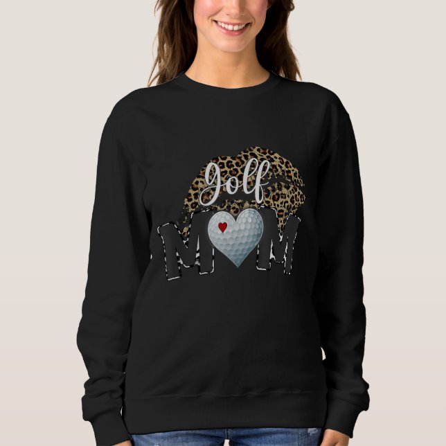 Golf Mum Leopard Print Lips Golf Player Mum Sweatshirt (Front)