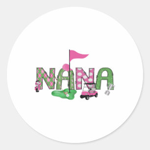 Golf Nana Pink Hole In One Golf 1st Birthday Girl  Classic Round Sticker