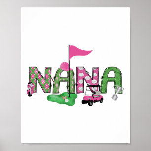 Golf Nana Pink Hole In One Golf 1st Birthday Girl  Poster