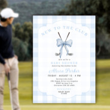 Golf new to the club blue gingham baby boy shower