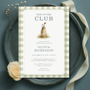 Golf New To The Club Gingham Baby Shower Invitation