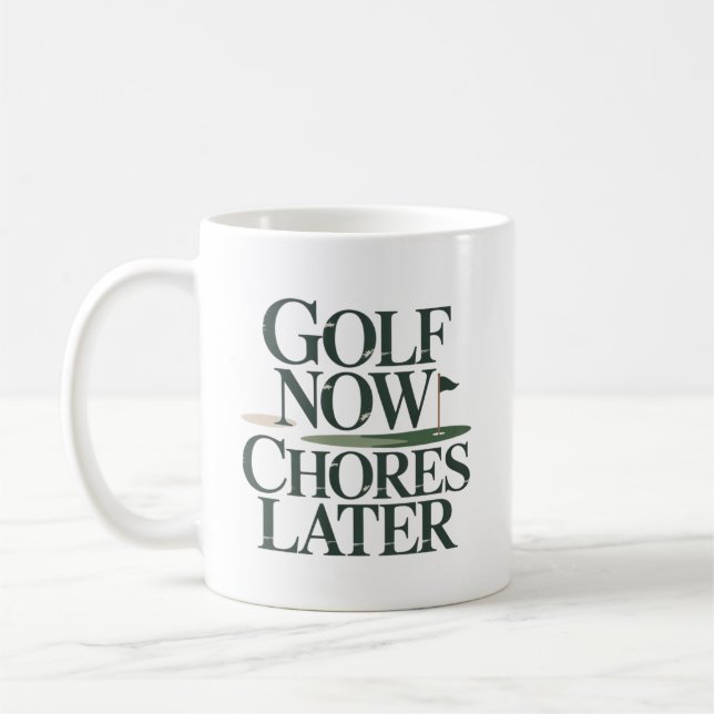 Golf Now Chores Later Retro Golf Humour Coffee Mug (Left)
