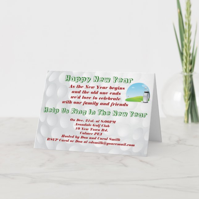 Golf orientated New Year's Eve invitation card. (Front)