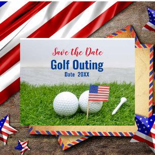 Golf Outing Save the Date with Flag of America Postcard
