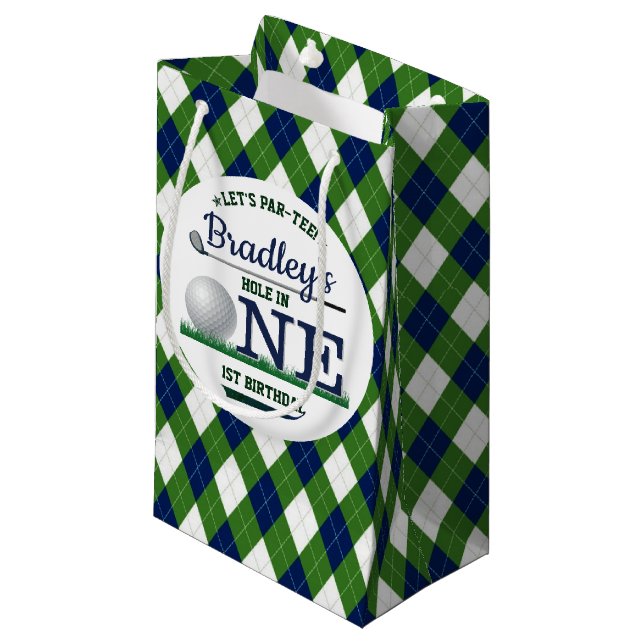 Golf PAR-TEE 1st Birthday Small Gift Bag (Front Angled)