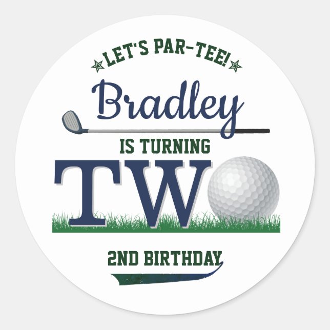 Golf PAR-TEE 2nd Birthday Classic Round Sticker (Front)