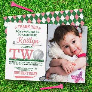 Golf PAR-TEE 2nd Birthday Photo Thank You Card
