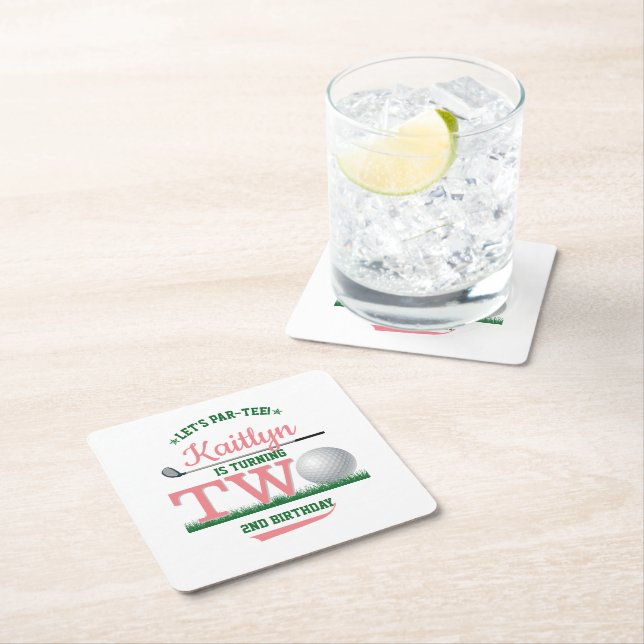 Golf PAR-TEE 2nd Birthday Square Paper Coaster (Insitu)