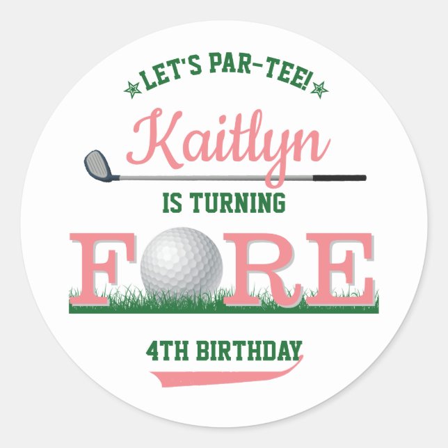 Golf PAR-TEE 4th Birthday Classic Round Sticker (Front)