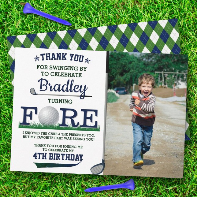 Golf PAR-TEE 4th Birthday Photo Thank You Card (Creator Uploaded)