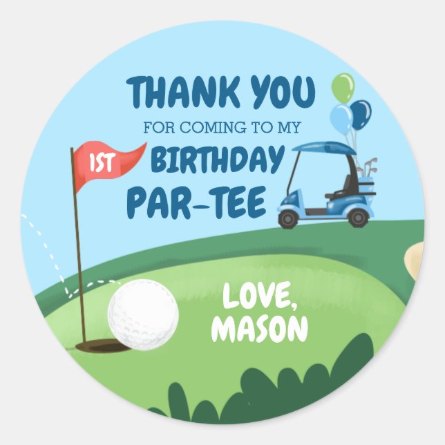 Golf Par-Tee Cupcake Topper Boy Birthday Favour Cl Classic Round Sticker (Front)