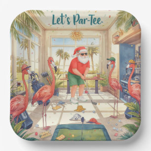 Golf Par-Tee Golfer Party Santa Claus & Flamingo Paper Plate