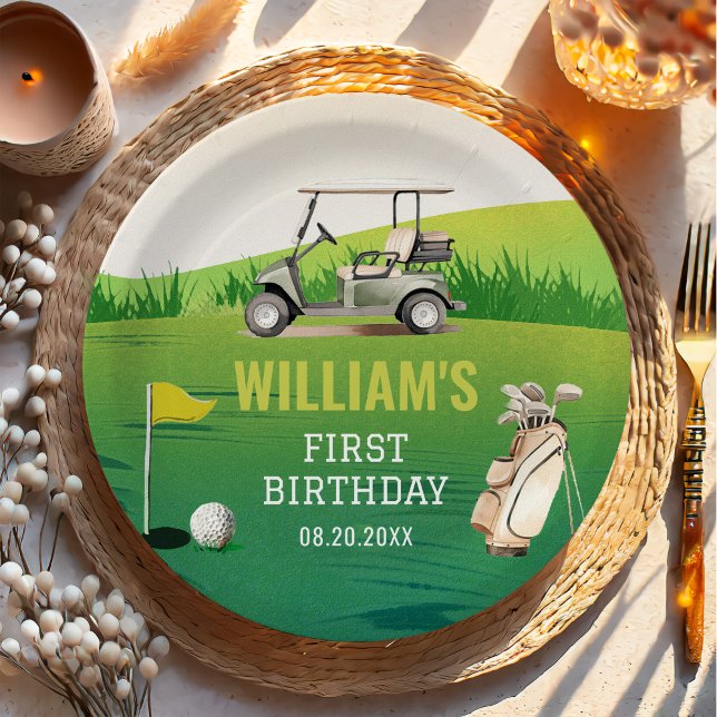 Golf Par-Tee Hole in One Boy Birthday  Paper Plate (Creator Uploaded)