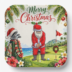 Golf Par tee party Santa Claus Christmas funny Paper Plate