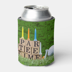 Golf Par tee party time with golf ball on green C Can Cooler