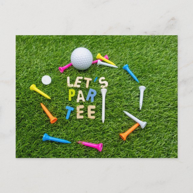 Golf Par tee party  with golf ball colourful tees  Postcard (Front)