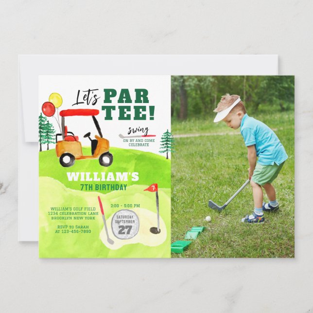 Golf Par-tee Swing By Boy Kids Birthday Photo Invitation (Front)