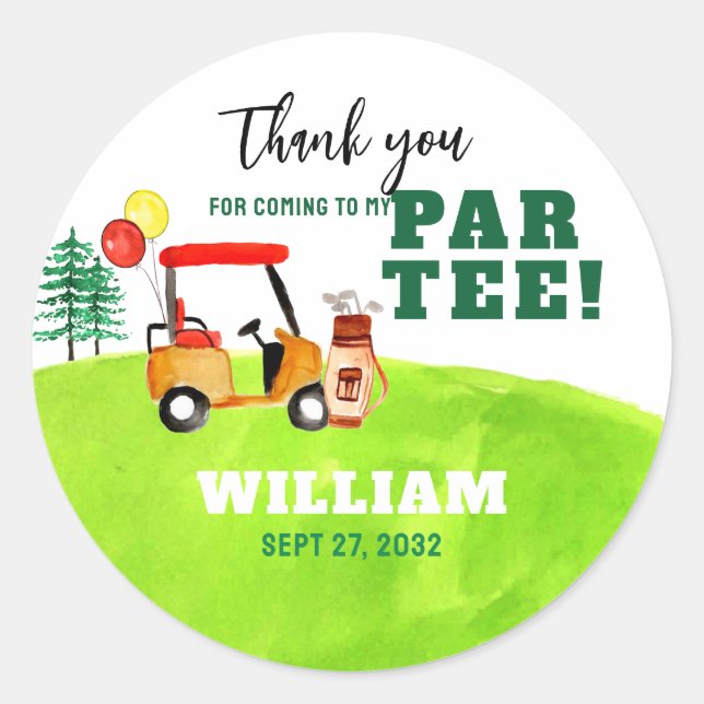 Golf Par-tee Swing By Boy Kids Birthday Thank You Classic Round Sticker (Front)