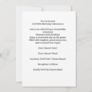 Golf Party 80th Birthday Save the Date for golfer Invitation