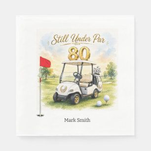 Golf Party 80th Birthday with golf cart on green Napkin