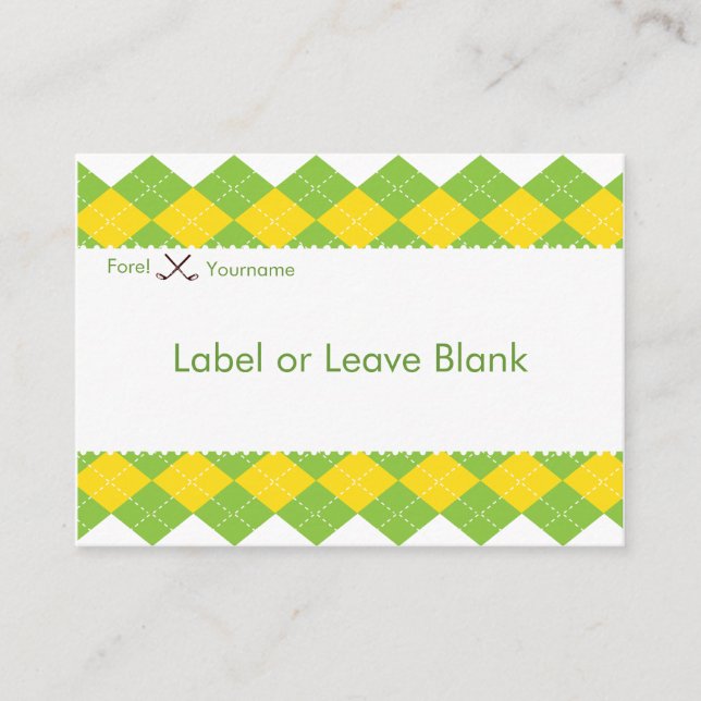 Golf Party Argyle Preppy Label Table Card (Front)