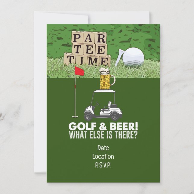 Golf Party Golf and Beer Funny Saying for golfer Invitation (Front)
